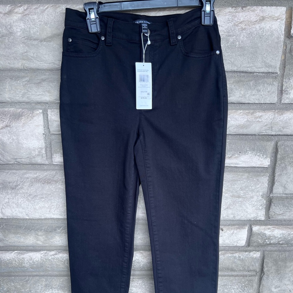 Eileen Fisher High Waist Slim Fit Jeans Stretch Black XXS/TTP $178
